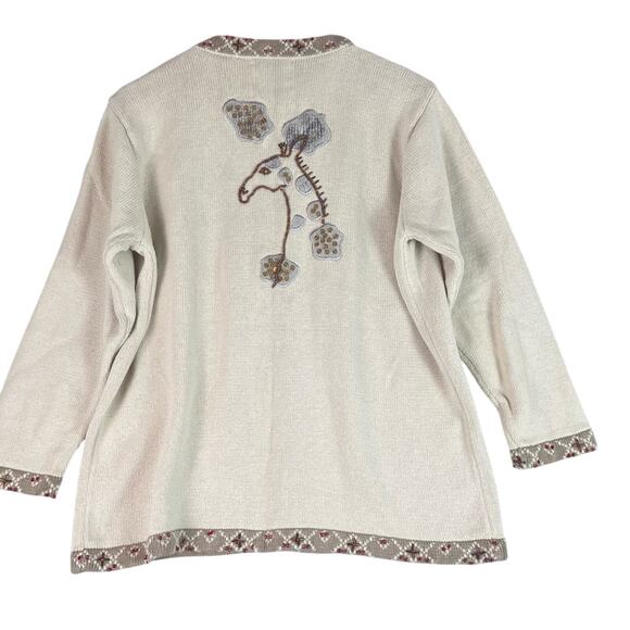 Storybook Knits Cardigan Sweater Womens Large Embellished Bead Sequin Giraffes - Picture 2 of 12